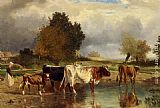 Vaches at veau a la marne by Constant Troyon